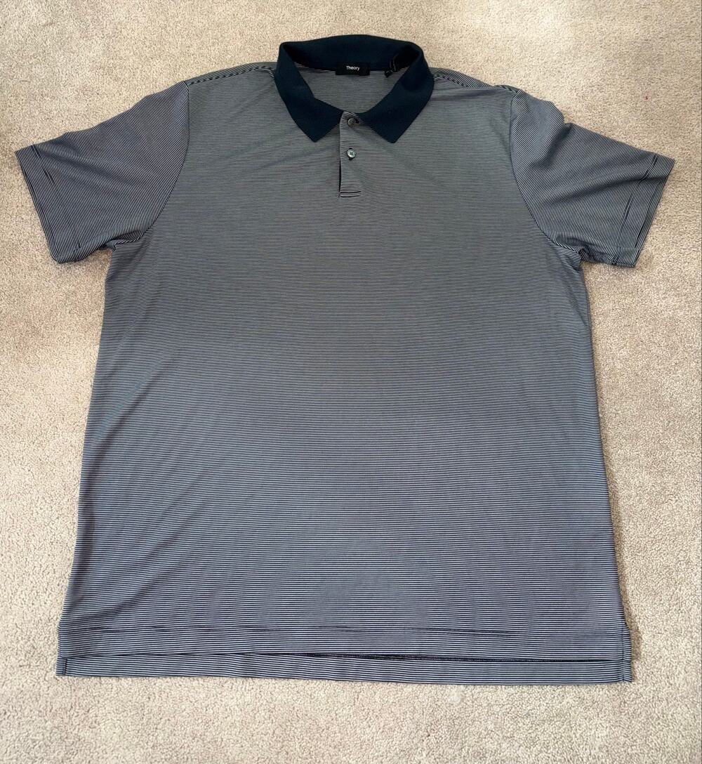 Theory Men’s XL Navy Micro Stripe Short Sleeve Polo Shirt